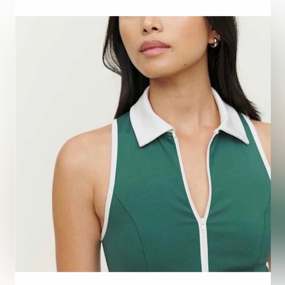 REFORMATION EcoMove Leslie Zip-Front Activewear Dress in Color Pine. Size Small. - Picture 4 of 10